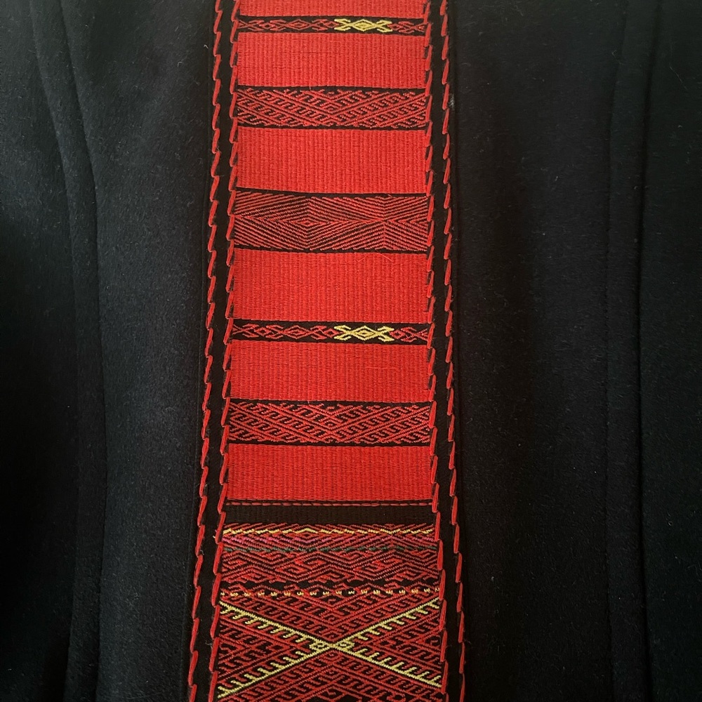 Free People Black Wool military PEACOAT size M Red textile accents, fully lined - Picture 9 of 16
